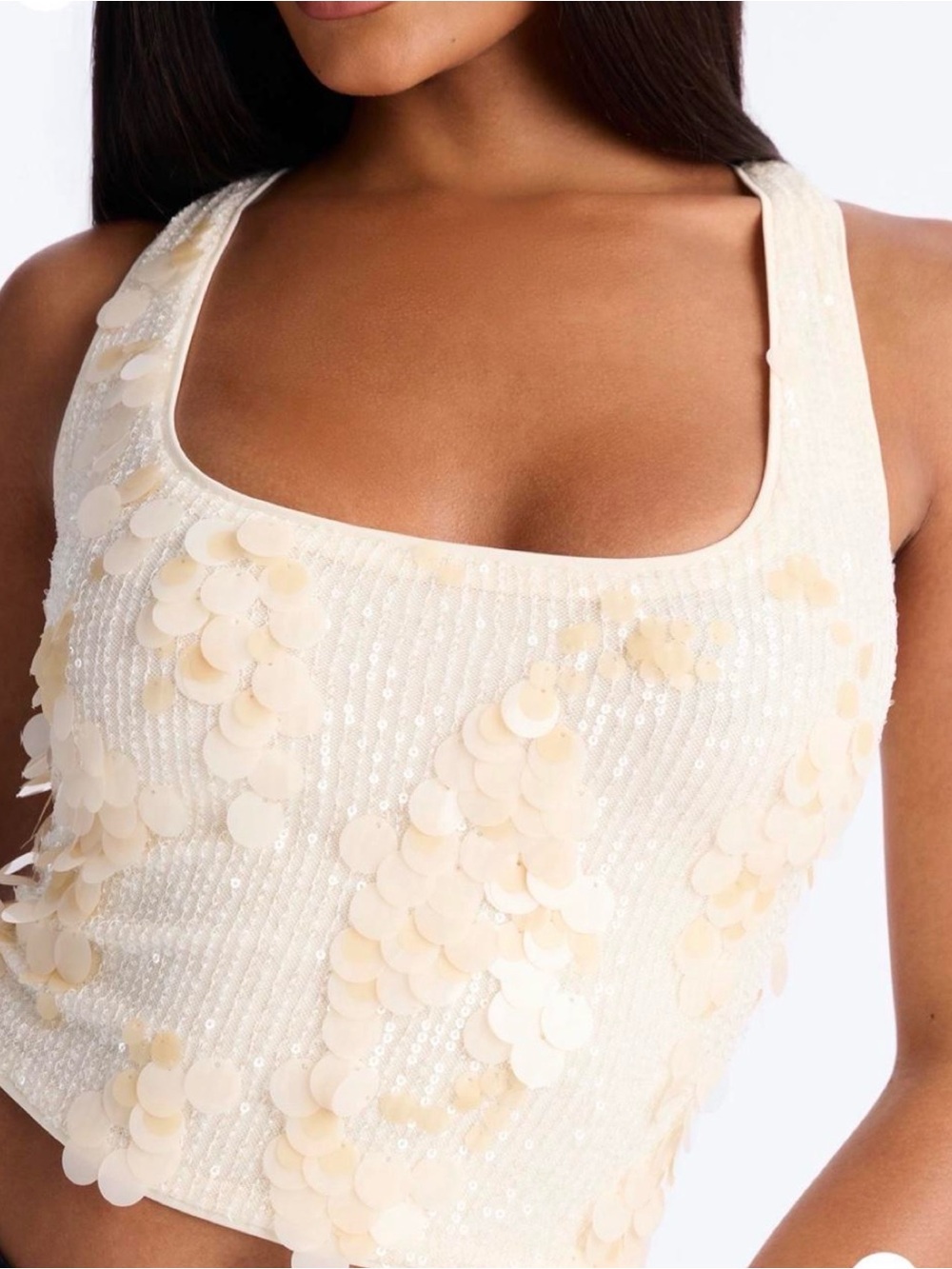 Fashion Nova - Women’s Cream Sequin Tank Top
